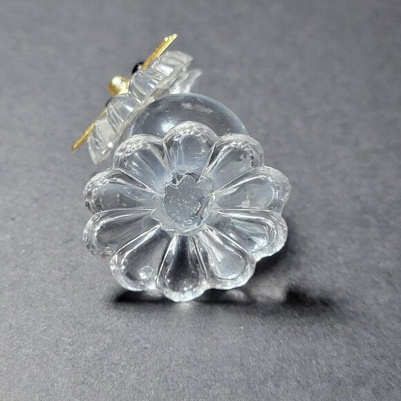 Vintage Mini Clear Glass Cat Figurine With Gold Whiskers & Black Eyes - Picture 3 of 5